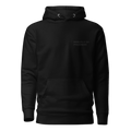 Black hoodie with text REBUILD IN PROGRESS on the left chest 
