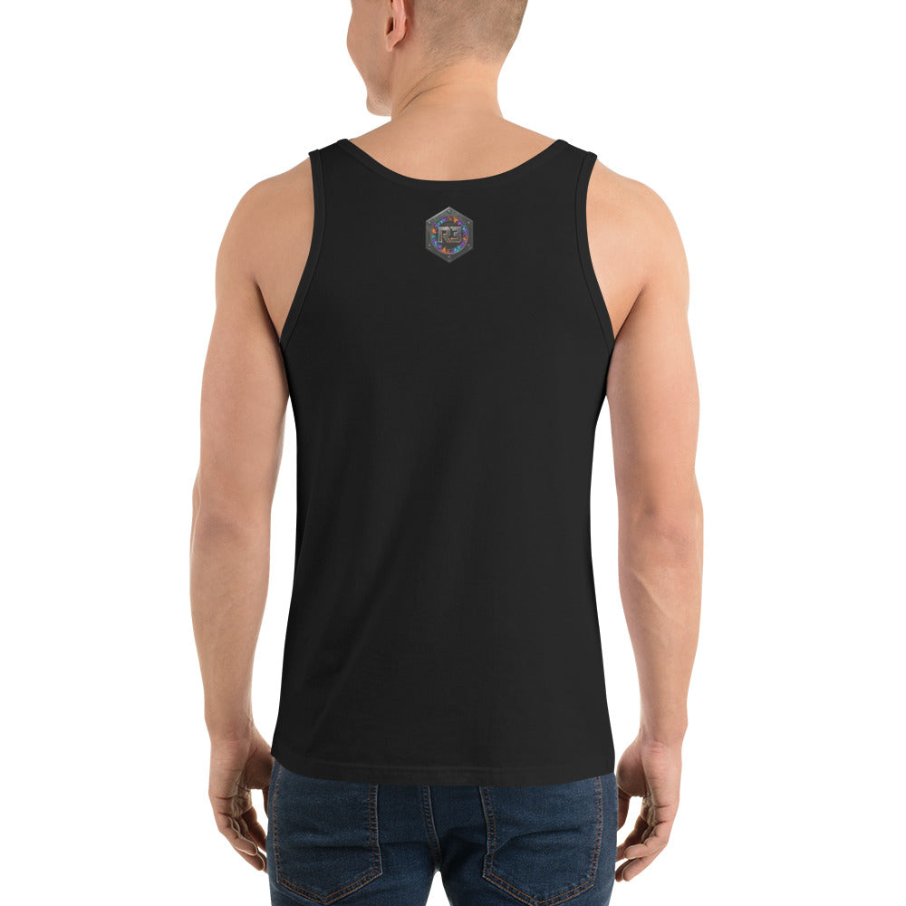 Back view of SOFT NOT WEAK Men's Tank Top in Black — R3:BU1LT 3003 Series