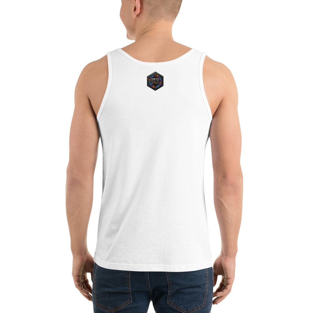 Back view of SOFT NOT WEAK Men's Tank Top in White — R3:BU1LT 3003 Series