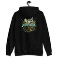 R3INF0RC3D black hoodie: industrial teal logo on shattered earth & stone graphic. Strength through the cracks.